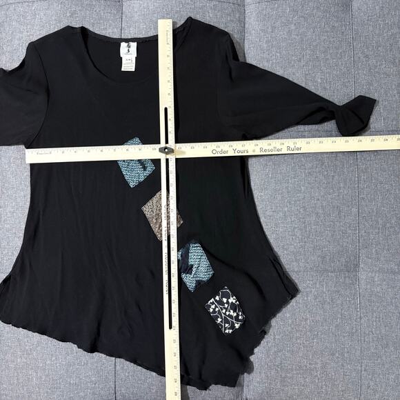 Yasuko Shirt Women Small Medium Black Assymetrical Art Lagenlook Rayon - Picture 3 of 4